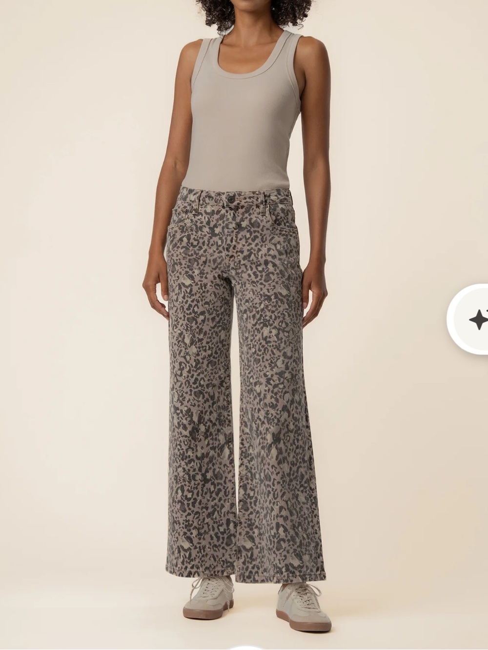 Kut from the Kloth High-Rise Wide Leg Leopard Print Pants in Taupe